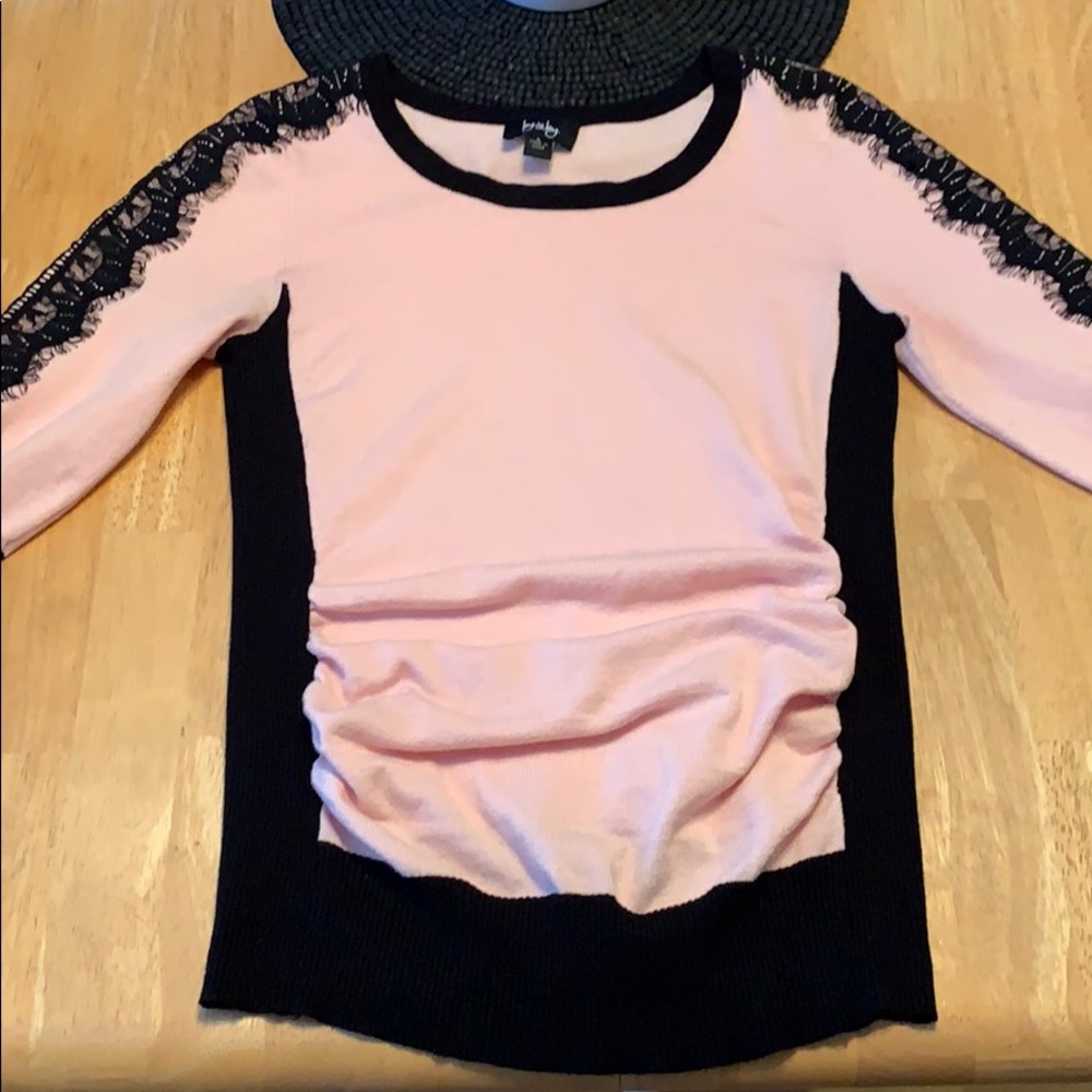 Light pink lace detail sweater with ruching